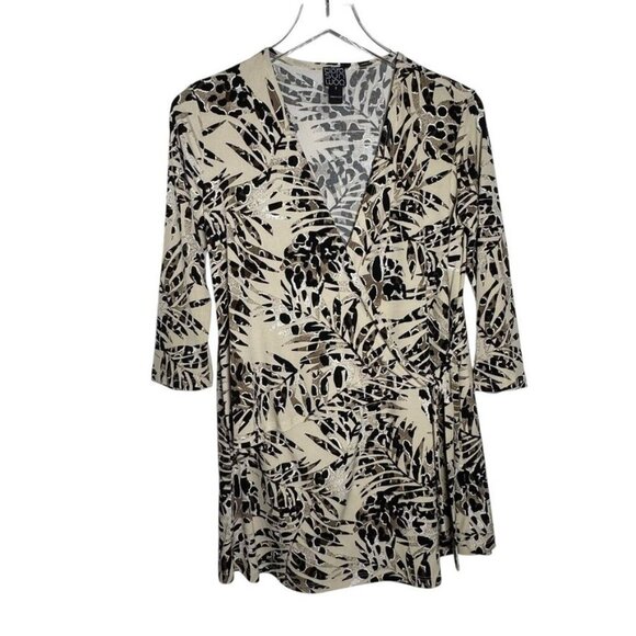 Clara Sun Woo Wrap Top 3/4 Sleeves size Small Palm Print NEW NWT - Picture 1 of 10